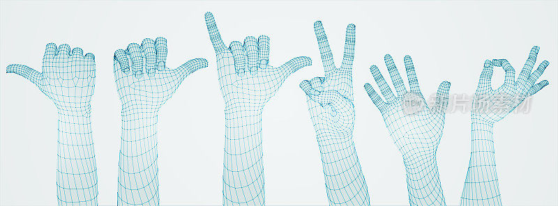 三维的手。集。Ware mesh从3d应用程序。